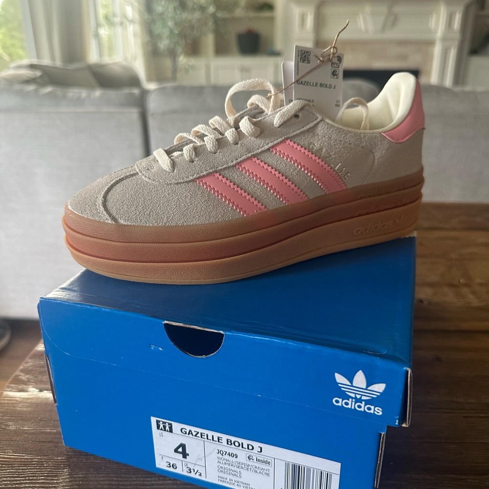 Adidas Women's Gazelle Bold Sneakers - Pink and Beige